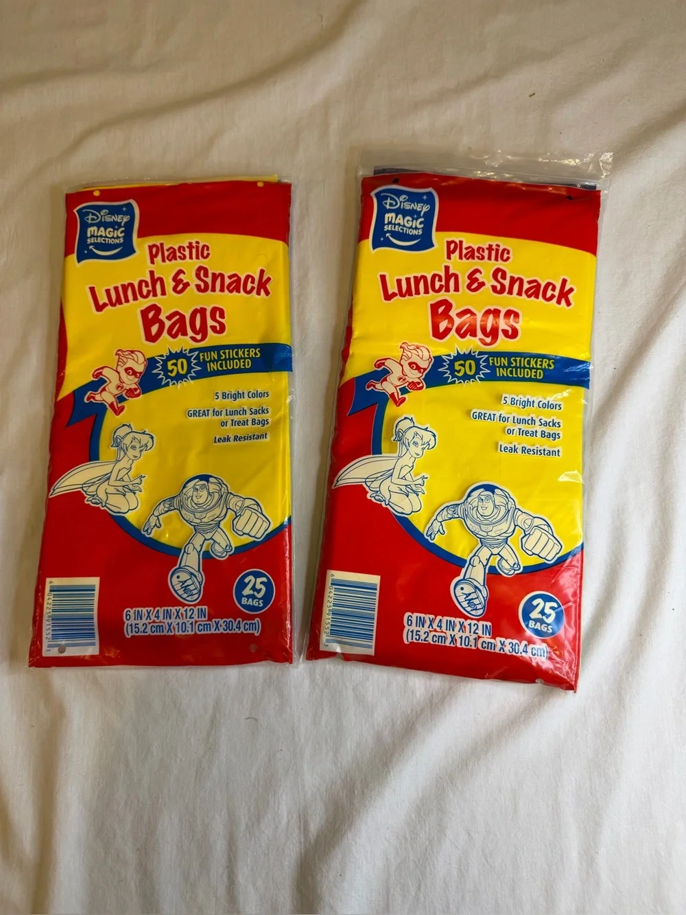 Disney Plastic Lunch & Snack Bags - Red & Yellow (25 Count)